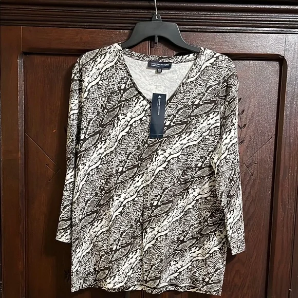 Jones New York Brown and White Patterned Top - Picture 1 of 7